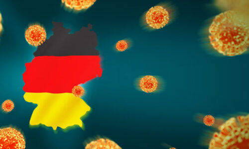 3d,Rendering,Of,German,Map,Attacked,By,Coronavirus,Cells.,Covid-19